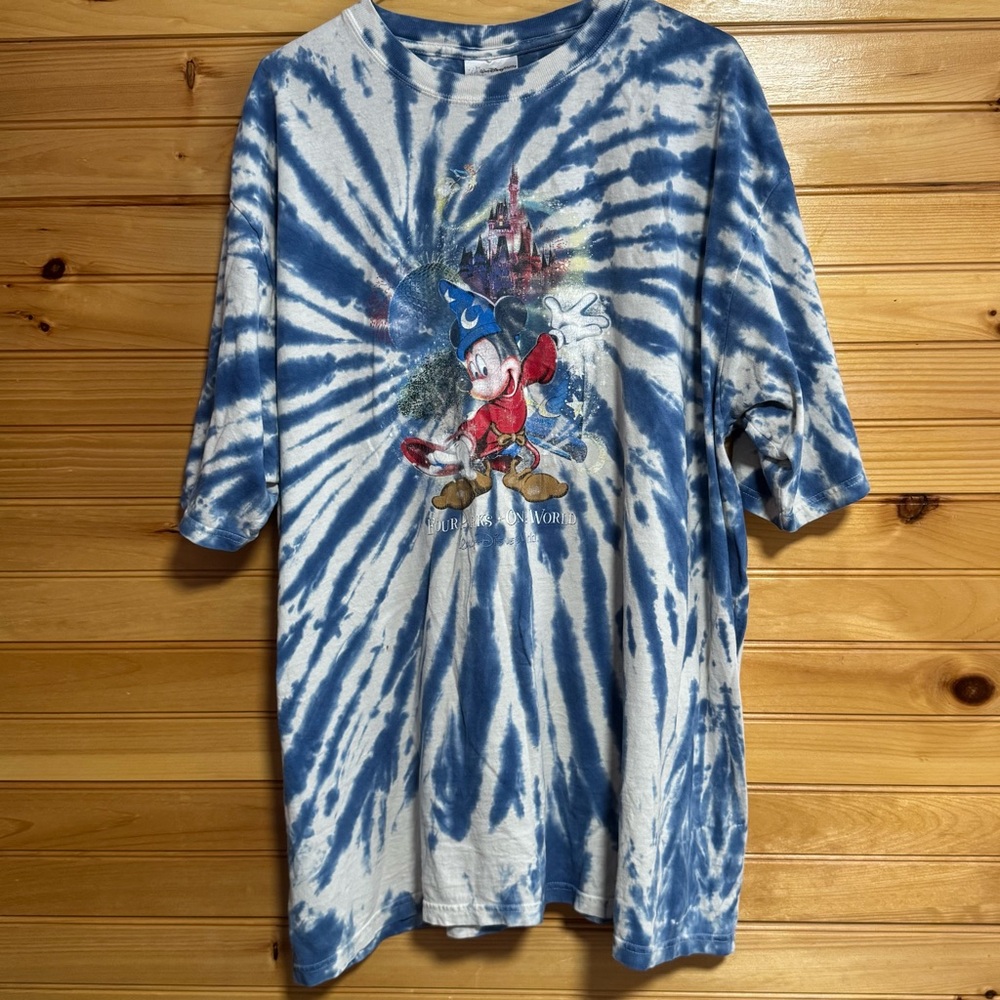 Disney Mickey Four Park One World Castle Tie Dye Graphic Shirt Vintage XXL